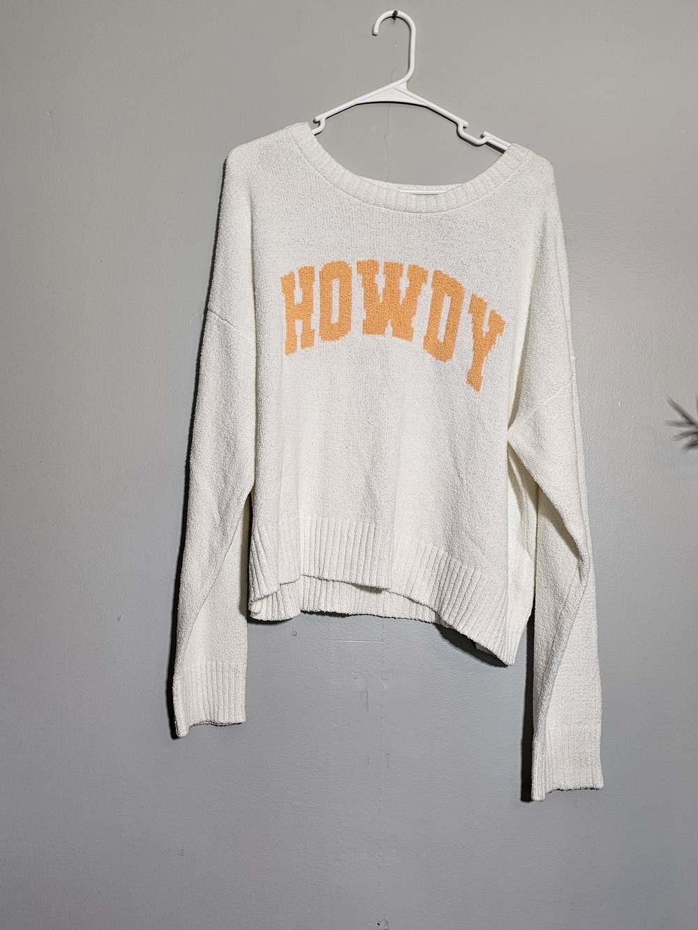 White Crow Cream Crewneck Sweater with Orange 'HOWDY'